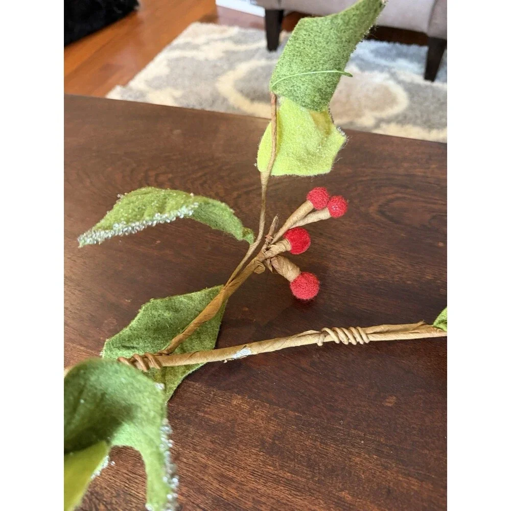 4 Feet Felt Berry Holly Garland Christmas Holiday Decor Decoration Set of 5